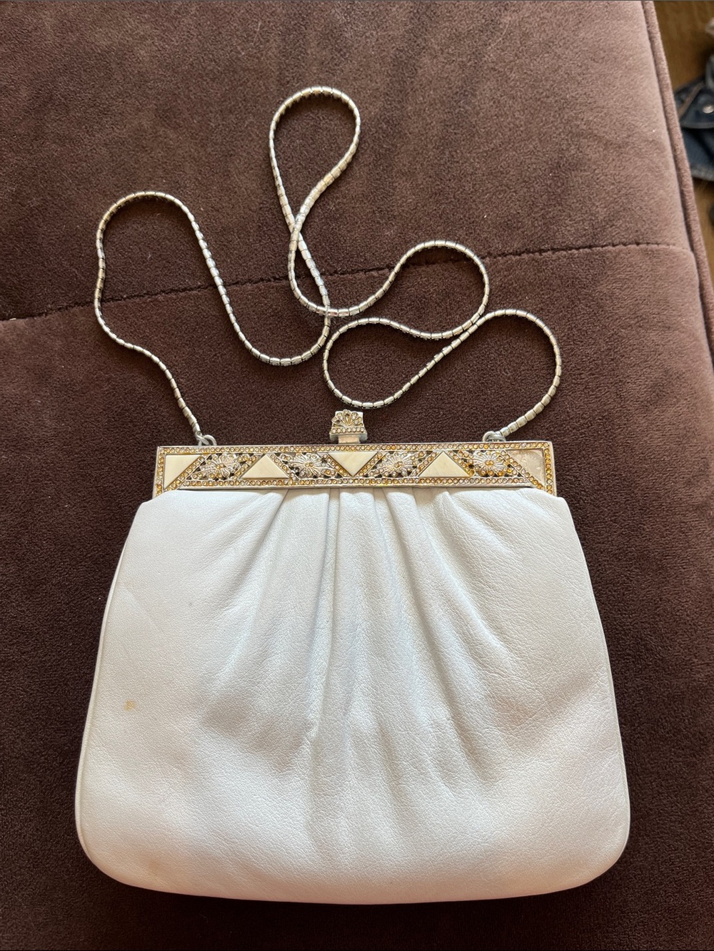 Judith Leiber Elegant White Evening Clutch with Gold Accent